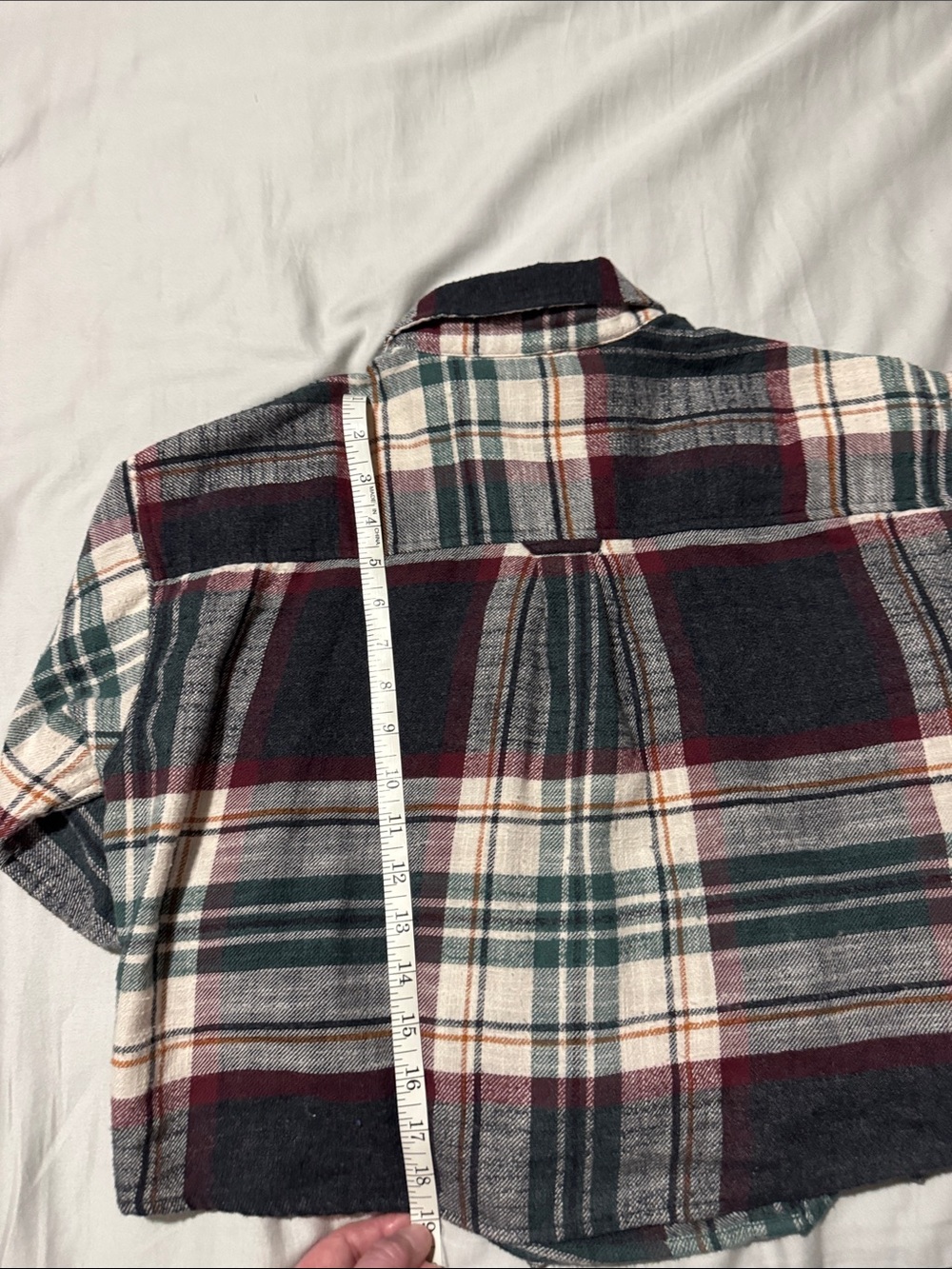 American Eagle Plaid Flannel Shirt in Green and Burgundy - Picture 5 of 6